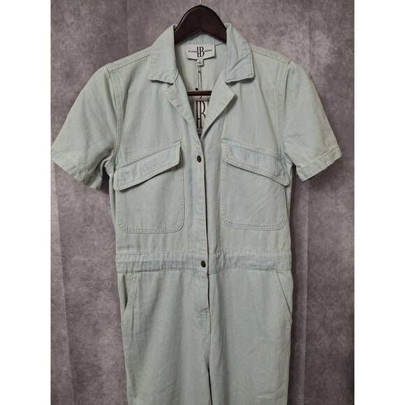 New Hunter and Brown Cotton Denim Short Sleeve Jumpsuit Womens Small Utility Y2k - Picture 7 of 15